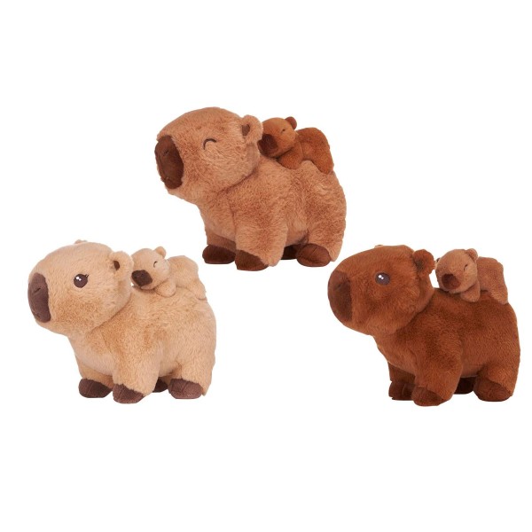 pluche-capybara-staand-en-baby-25cm